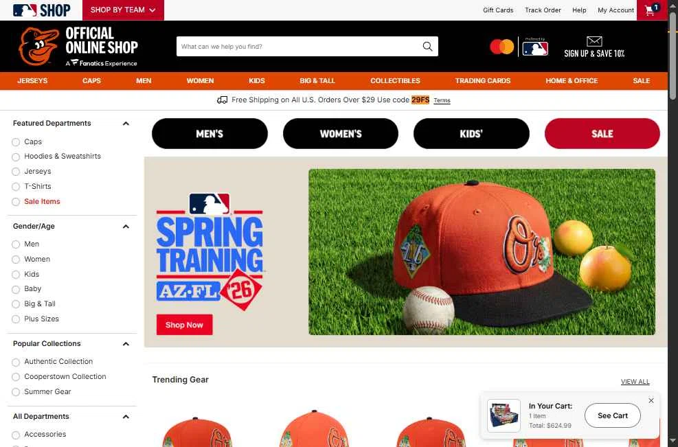 Baltimore Orioles checkout page showing Baltimore Orioles promo code box | Screenshot taken by SimplyCodes community member on Feb 18, 2026