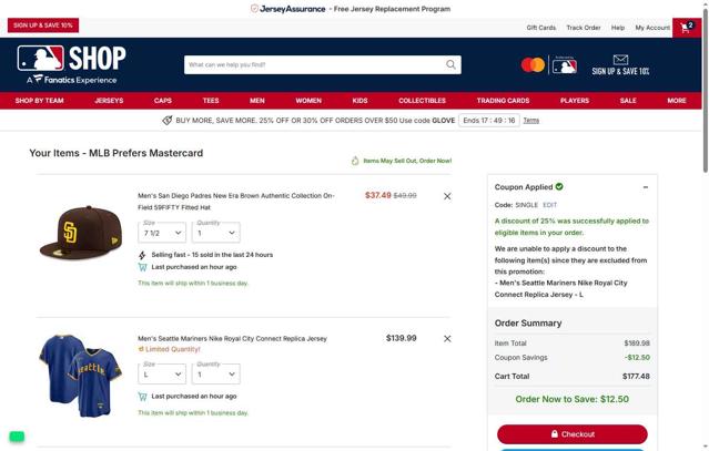 Baltimore Orioles checkout page showing Baltimore Orioles promo code box | Screenshot taken by SimplyCodes community member on Sep 30, 2025