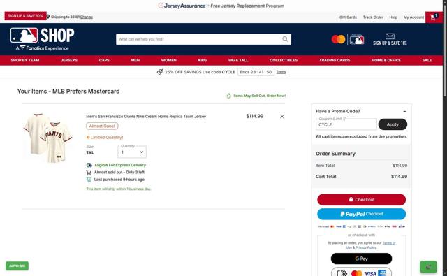 Baltimore Orioles checkout page showing Baltimore Orioles promo code box | Screenshot taken by SimplyCodes community member on Sep 10, 2025