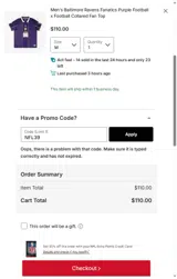 Baltimore Ravens coupon verification screenshot