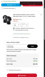 Baltimore Ravens coupon verification screenshot
