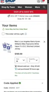 Baltimore Ravens coupon verification screenshot