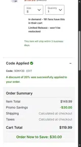 Baltimore Ravens coupon verification screenshot