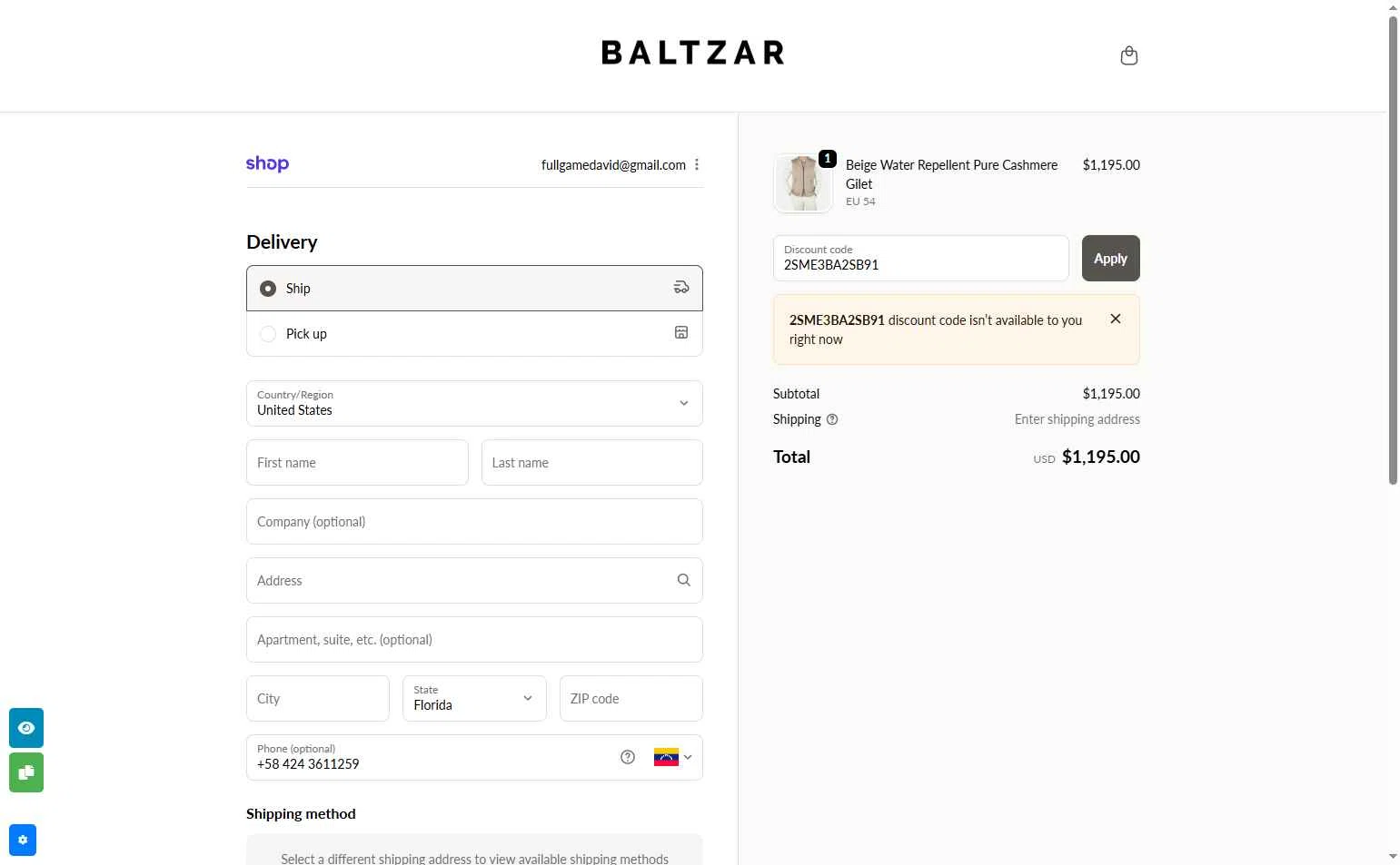 Baltzar checkout page showing Baltzar discount code box | Screenshot taken by SimplyCodes community member on Nov 1, 2025