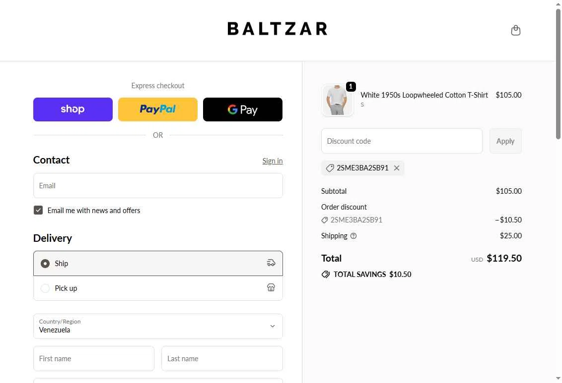 Baltzar checkout page showing Baltzar discount code box | Screenshot taken by SimplyCodes community member on Sep 20, 2025