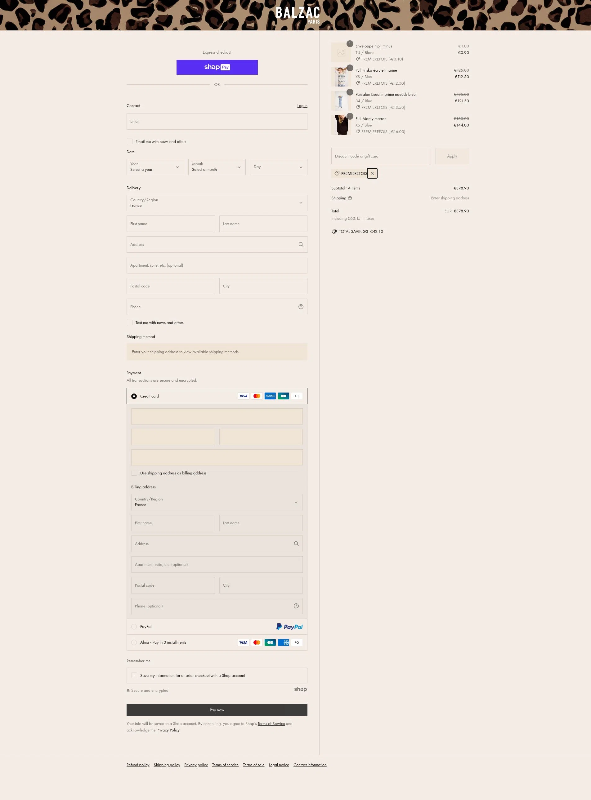 BALZAC PARIS checkout page showing BALZAC PARIS discount code box | Screenshot taken by SimplyCodes community member on Feb 2, 2025