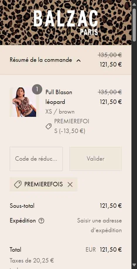 BALZAC PARIS checkout page showing BALZAC PARIS discount code box | Screenshot taken by SimplyCodes community member on Aug 21, 2025