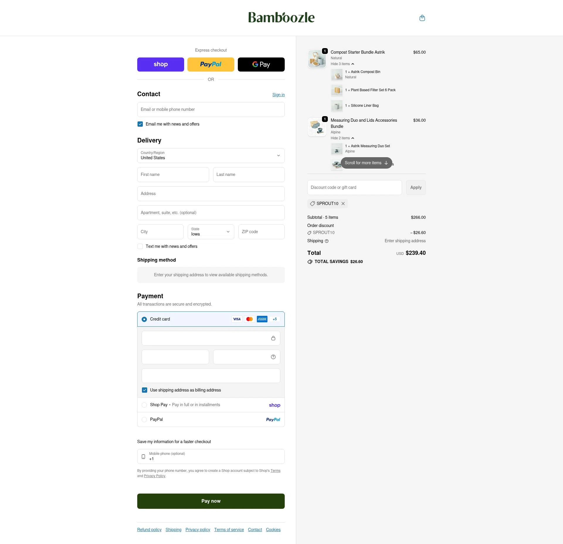 Bamboozle Home checkout page showing Bamboozle Home promo code box | Screenshot taken by SimplyCodes community member on Feb 2, 2026