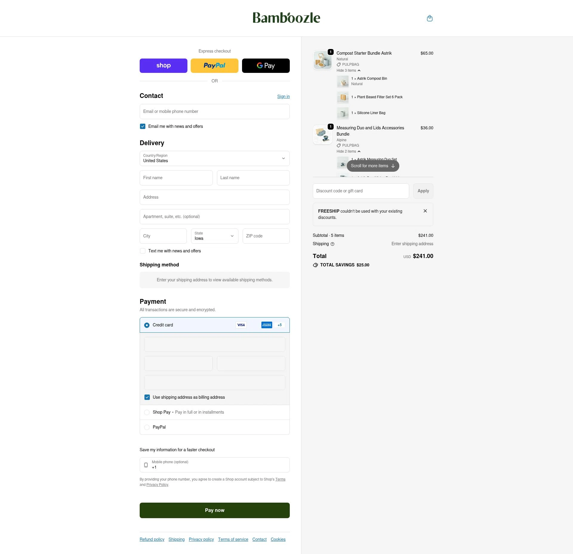Bamboozle Home checkout page showing Bamboozle Home promo code box | Screenshot taken by SimplyCodes community member on Feb 7, 2026