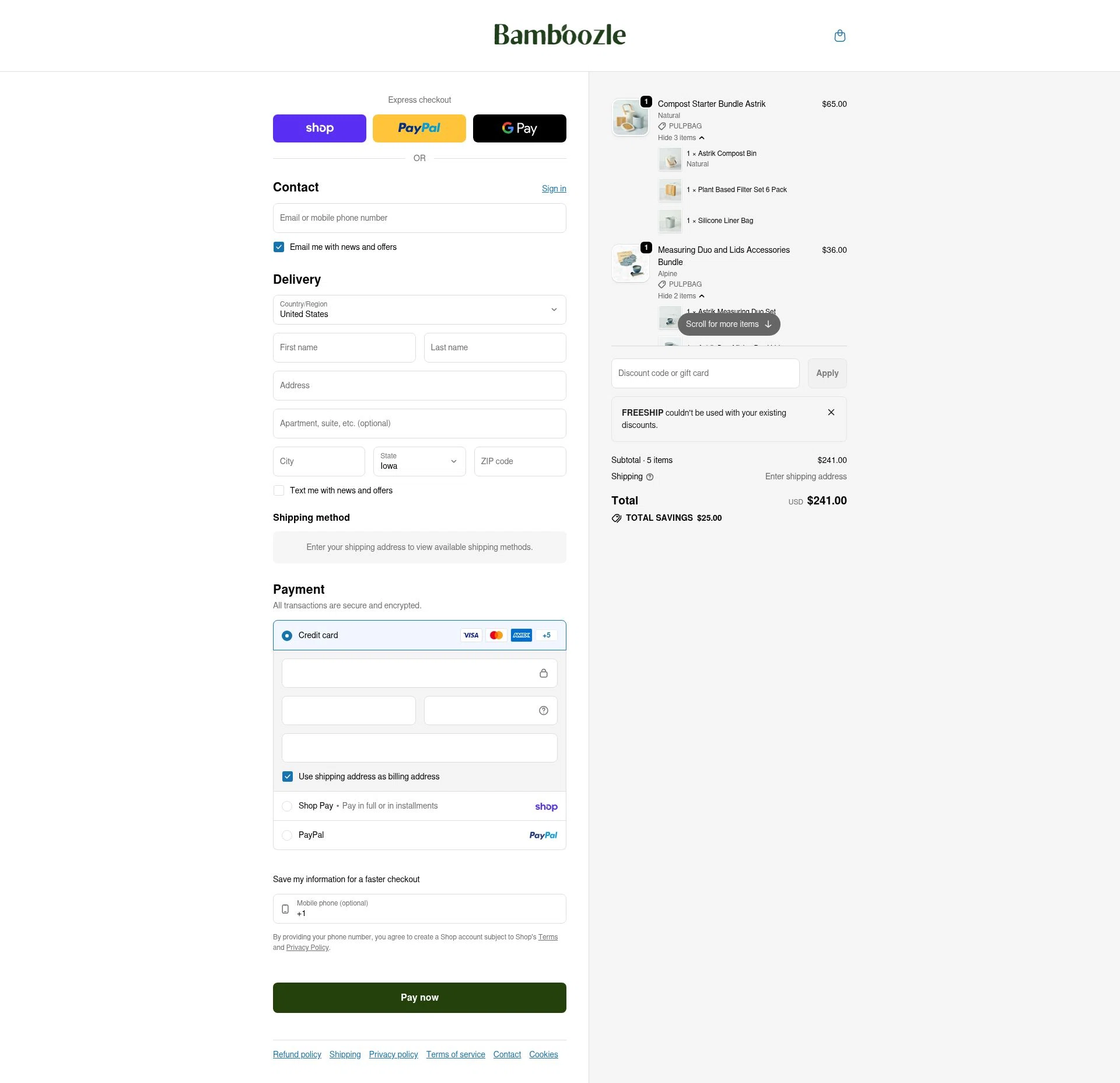 Bamboozle Home checkout page showing Bamboozle Home promo code box | Screenshot taken by SimplyCodes community member on Feb 2, 2026