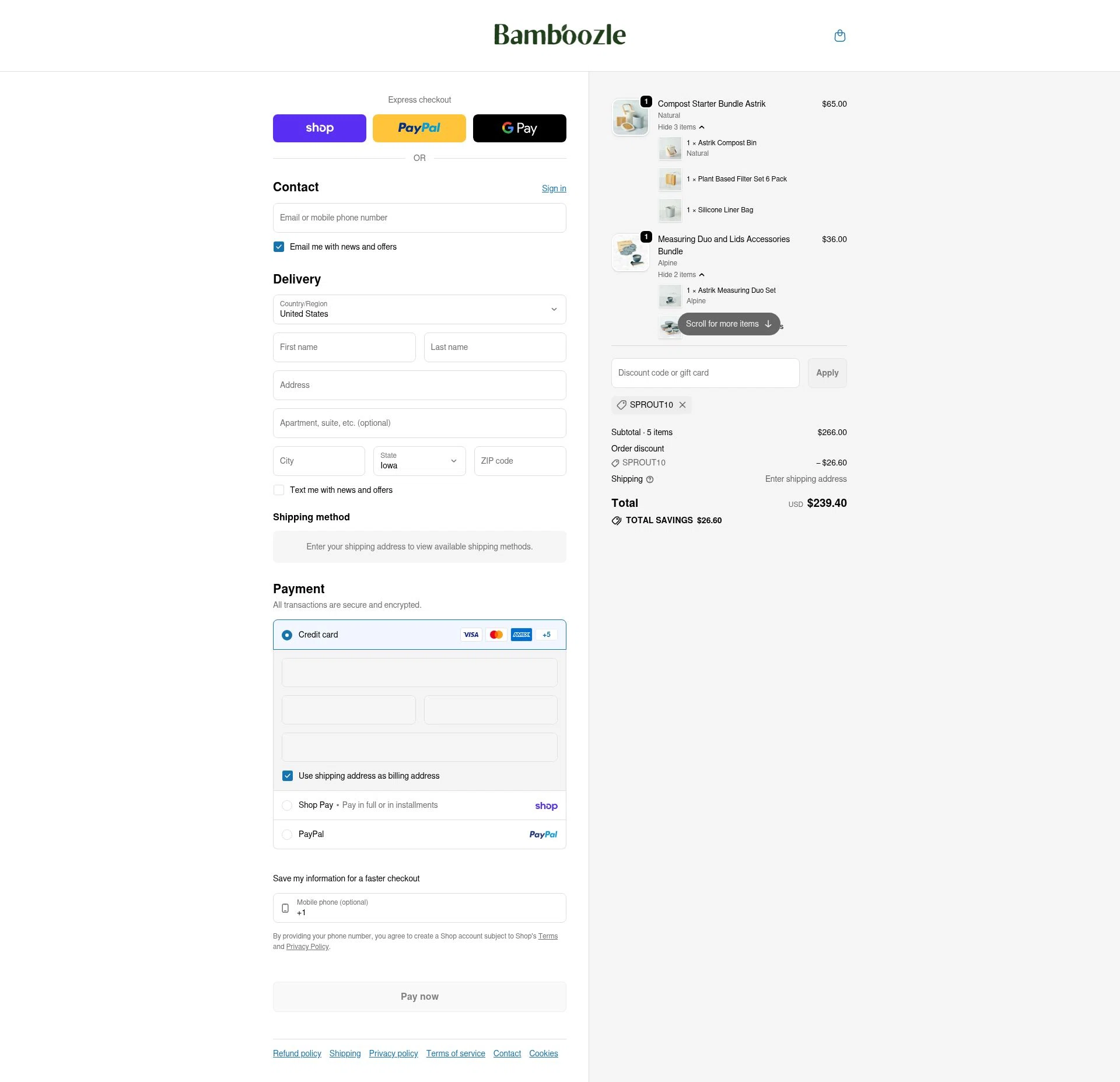 Bamboozle Home checkout page showing Bamboozle Home promo code box | Screenshot taken by SimplyCodes community member on Feb 7, 2026