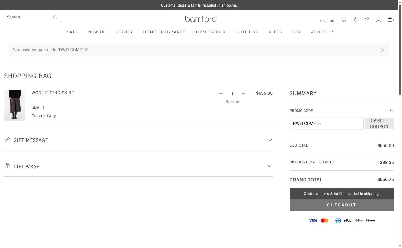 Bamford checkout page showing Bamford discount code box | Screenshot taken by SimplyCodes community member on Jan 21, 2026