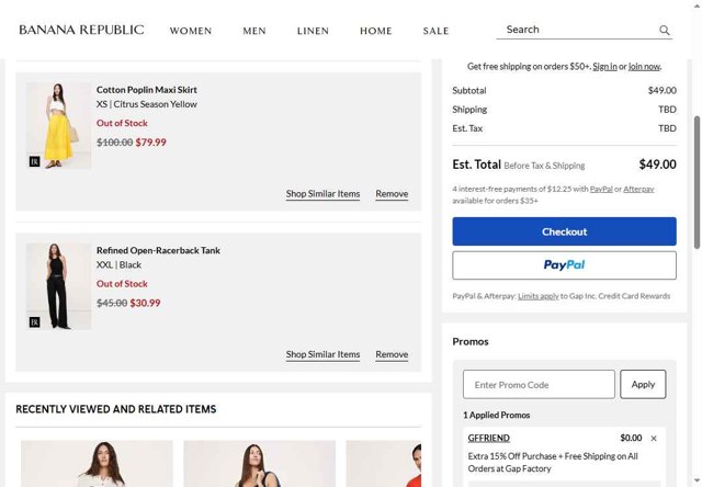 Banana Republic checkout page showing Banana Republic promo code box | Screenshot taken by SimplyCodes community member on Aug 19, 2025