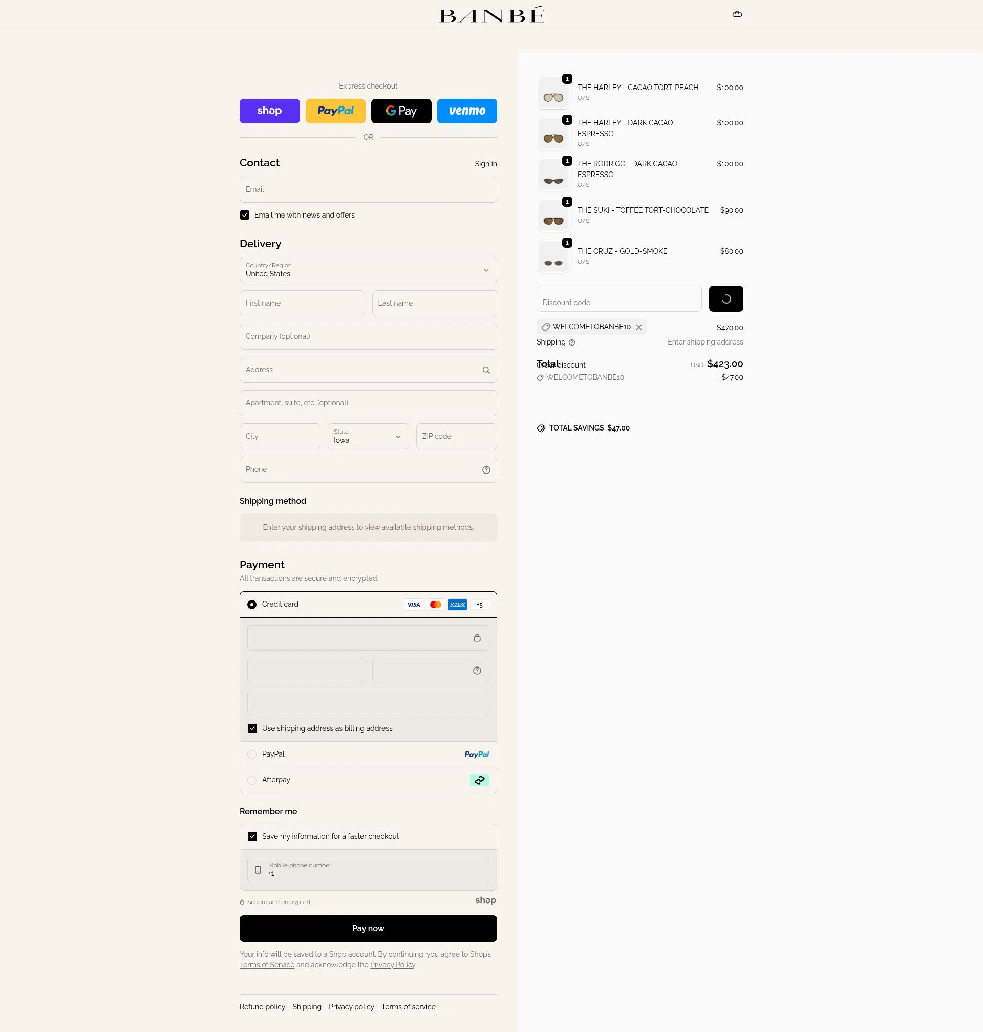 Banbe Eyewear checkout page showing Banbe Eyewear discount code box | Screenshot taken by SimplyCodes community member on Dec 26, 2025