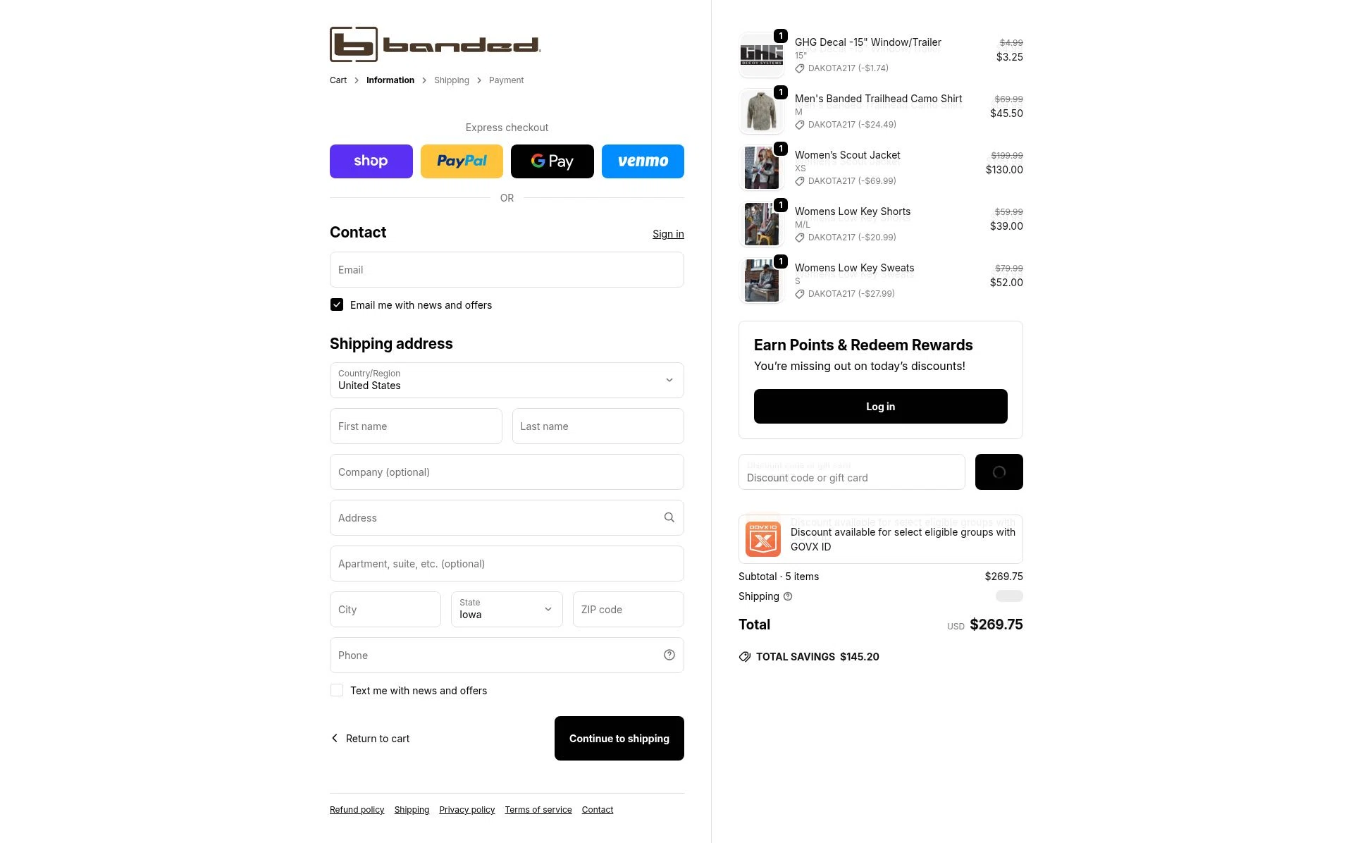 Banded Hunting Gear checkout page showing Banded Hunting Gear promo code box | Screenshot taken by SimplyCodes community member on Feb 12, 2026