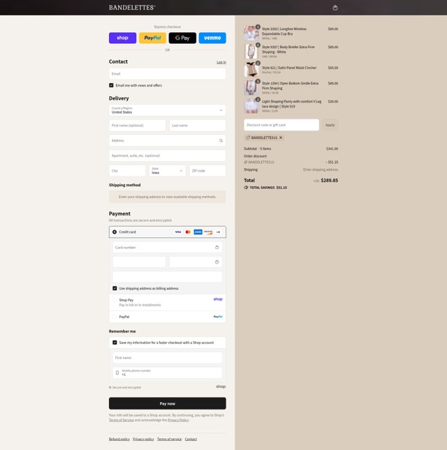 Bandelettes checkout page showing Bandelettes promo code box | Screenshot taken by SimplyCodes community member on Sep 3, 2025