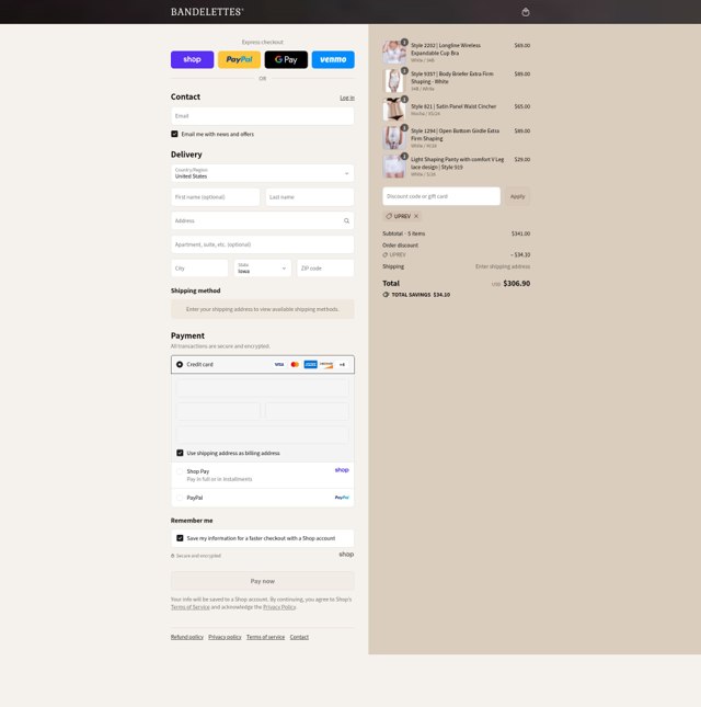 Bandelettes checkout page showing Bandelettes promo code box | Screenshot taken by SimplyCodes community member on Sep 3, 2025