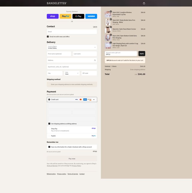 Bandelettes checkout page showing Bandelettes promo code box | Screenshot taken by SimplyCodes community member on Sep 3, 2025