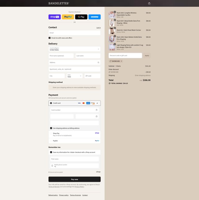 Bandelettes checkout page showing Bandelettes promo code box | Screenshot taken by SimplyCodes community member on Aug 26, 2025