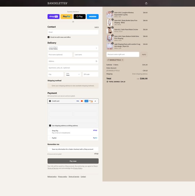 Bandelettes checkout page showing Bandelettes promo code box | Screenshot taken by SimplyCodes community member on Aug 26, 2025
