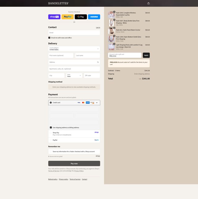 Bandelettes checkout page showing Bandelettes promo code box | Screenshot taken by SimplyCodes community member on Aug 26, 2025