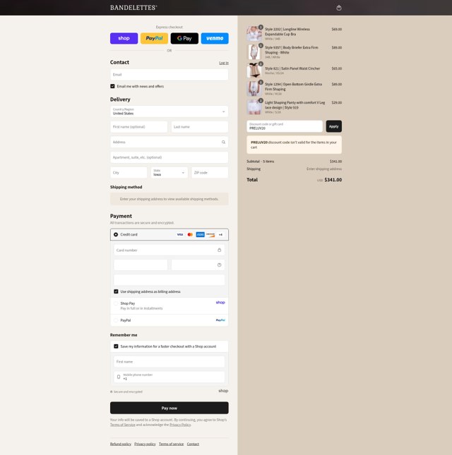 Bandelettes checkout page showing Bandelettes promo code box | Screenshot taken by SimplyCodes community member on Sep 3, 2025
