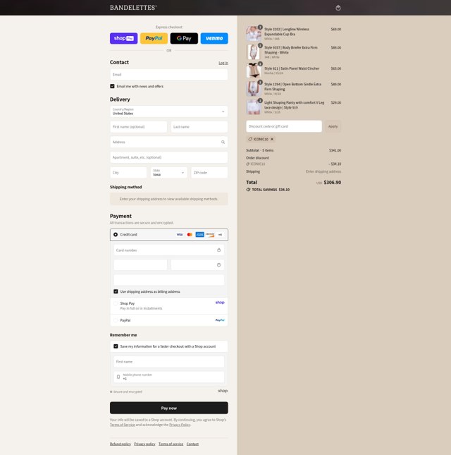 Bandelettes checkout page showing Bandelettes promo code box | Screenshot taken by SimplyCodes community member on Aug 26, 2025
