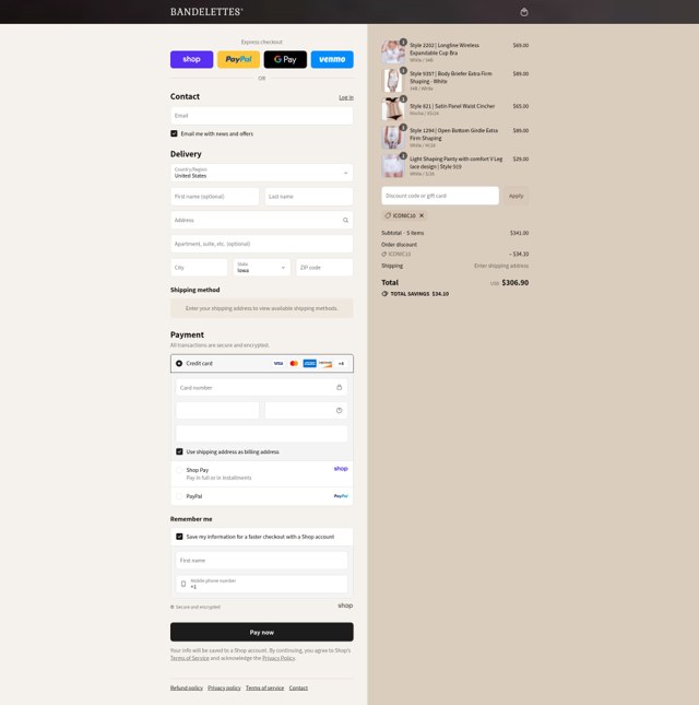 Bandelettes checkout page showing Bandelettes promo code box | Screenshot taken by SimplyCodes community member on Sep 3, 2025