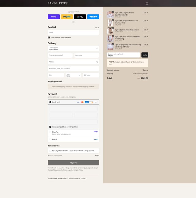 Bandelettes checkout page showing Bandelettes promo code box | Screenshot taken by SimplyCodes community member on Sep 3, 2025