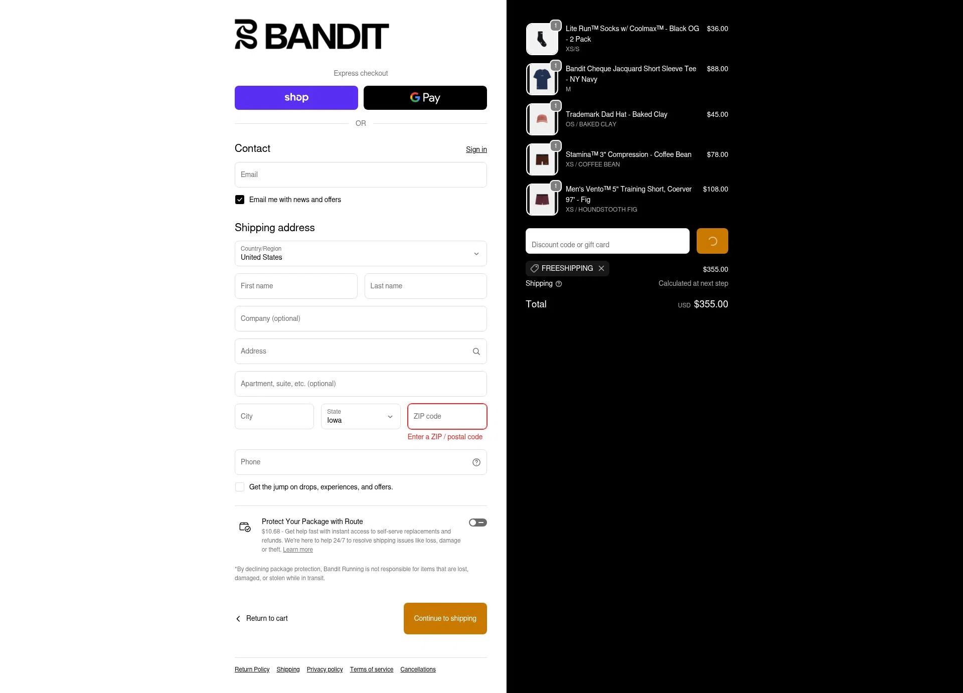 Bandit Running checkout page showing Bandit Running discount code box | Screenshot taken by SimplyCodes community member on Dec 31, 2025
