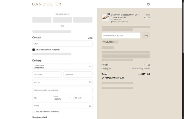 Bandolier checkout page showing Bandolier coupon code box | Screenshot taken by SimplyCodes community member on Aug 19, 2025