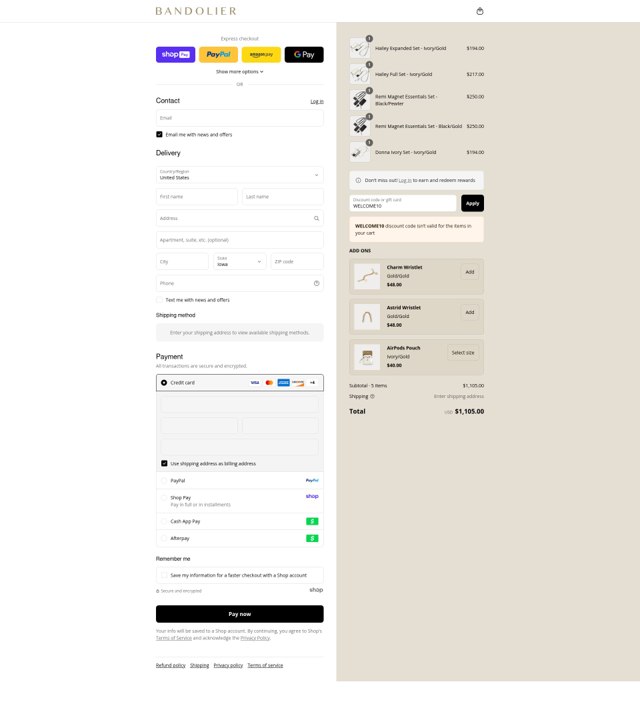 Bandolier checkout page showing Bandolier coupon code box | Screenshot taken by SimplyCodes community member on Aug 28, 2025