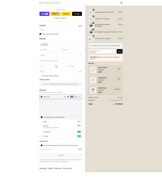 Bandolier checkout page showing Bandolier coupon code box | Screenshot taken by SimplyCodes community member on Aug 24, 2025