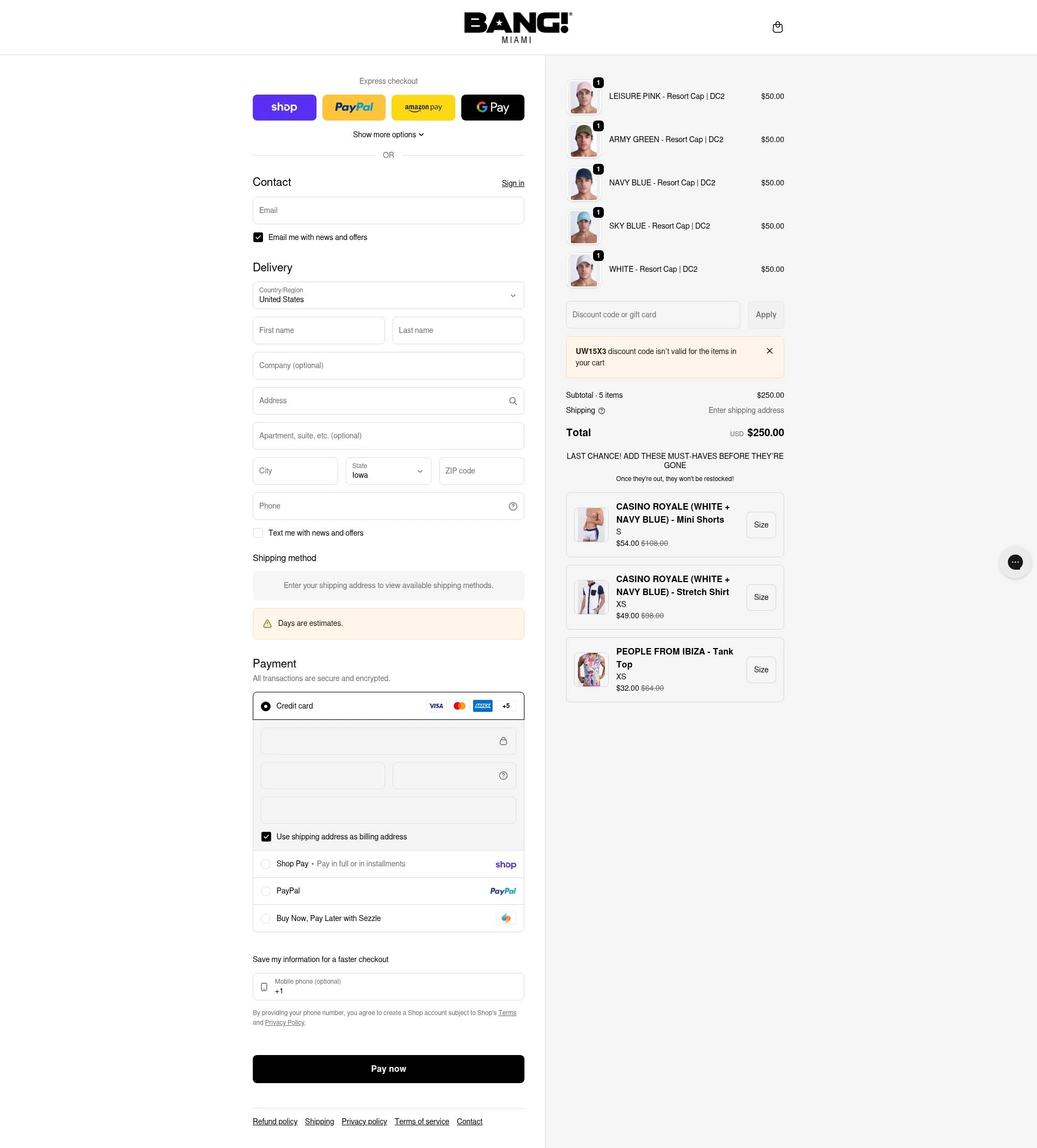 Bang Clothes checkout page showing Bang Clothes discount code box | Screenshot taken by SimplyCodes community member on Feb 18, 2026