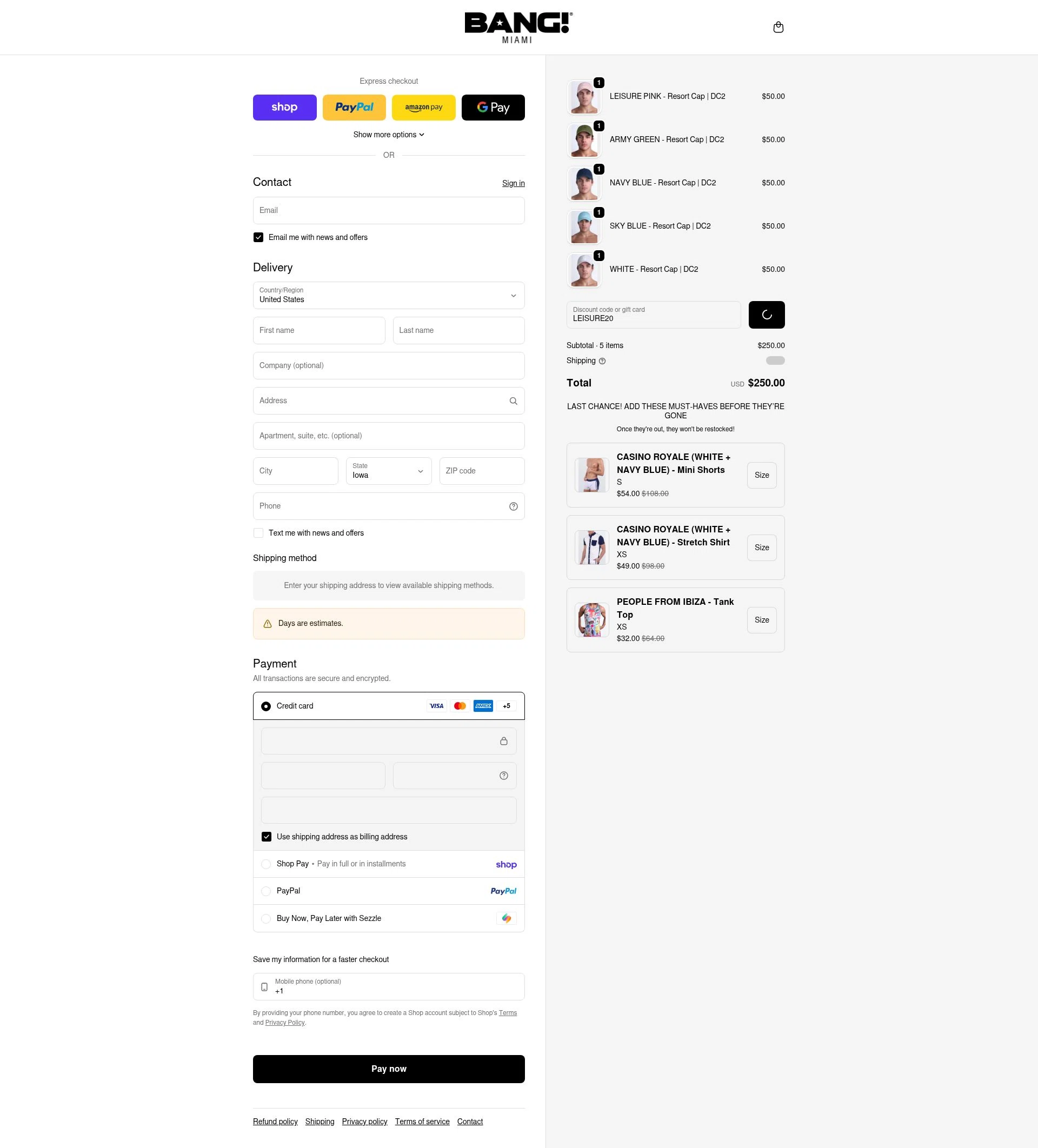 Bang Clothes checkout page showing Bang Clothes discount code box | Screenshot taken by SimplyCodes community member on Feb 18, 2026