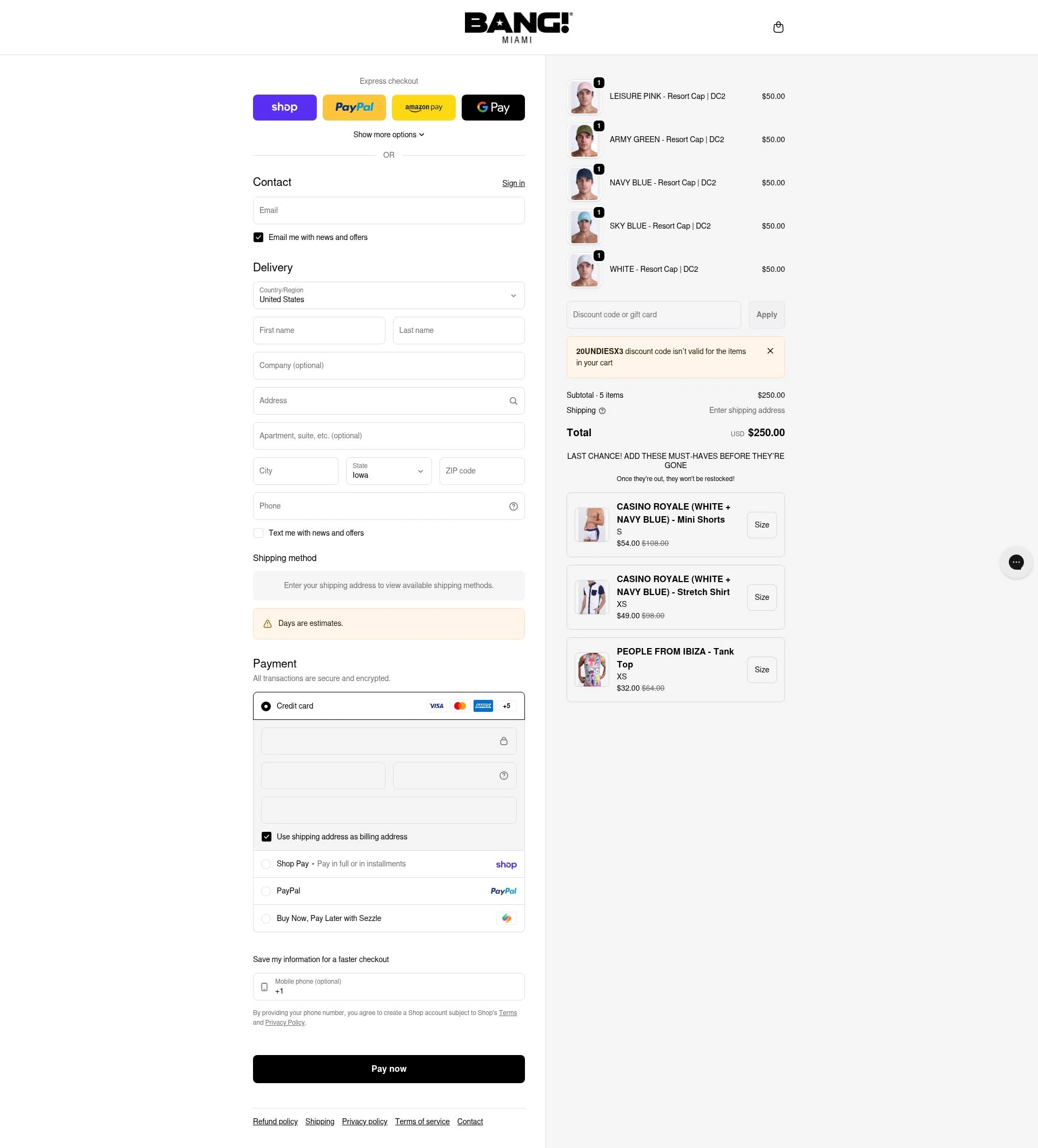 Bang Clothes checkout page showing Bang Clothes discount code box | Screenshot taken by SimplyCodes community member on Feb 18, 2026