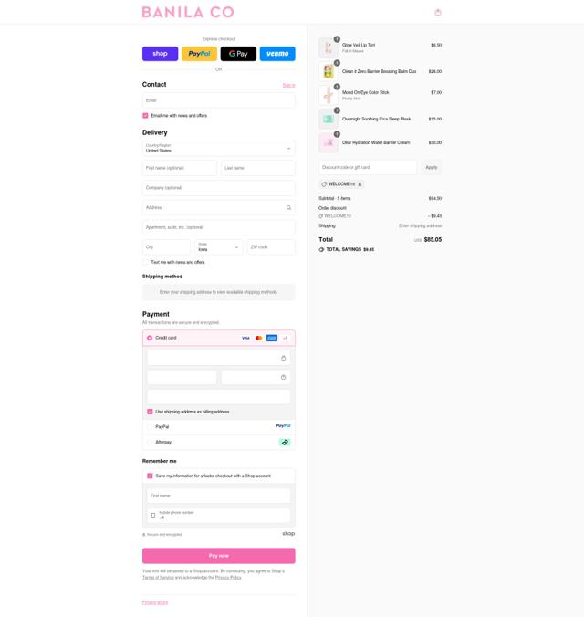 Banila Co. checkout page showing Banila Co. promo code box | Screenshot taken by SimplyCodes community member on Sep 11, 2025