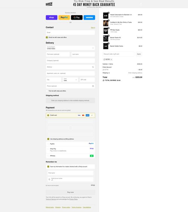 Banish checkout page showing Banish discount code box | Screenshot taken by SimplyCodes community member on Sep 14, 2025