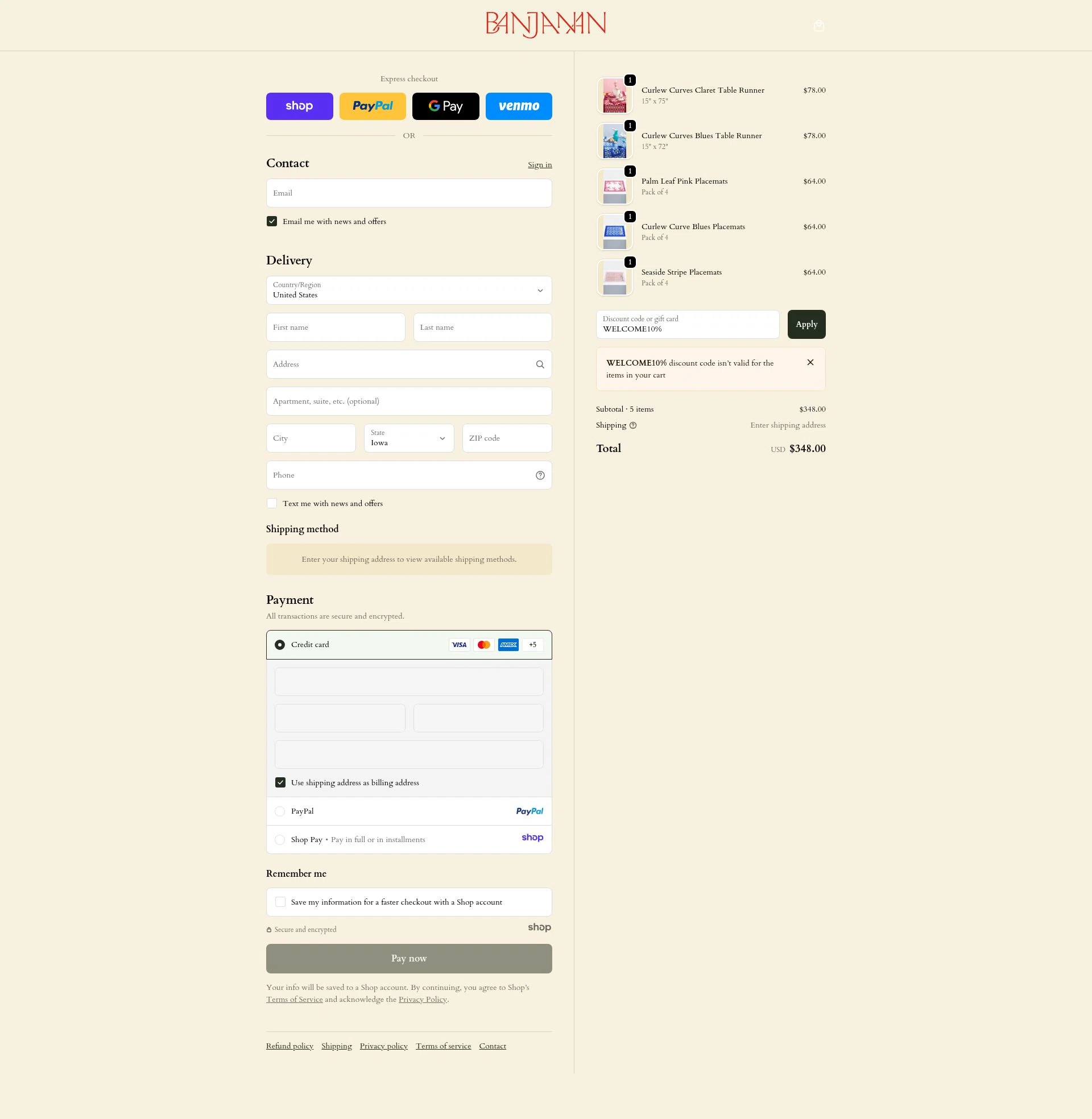 Banjanan checkout page showing Banjanan discount code box | Screenshot taken by SimplyCodes community member on Dec 4, 2025