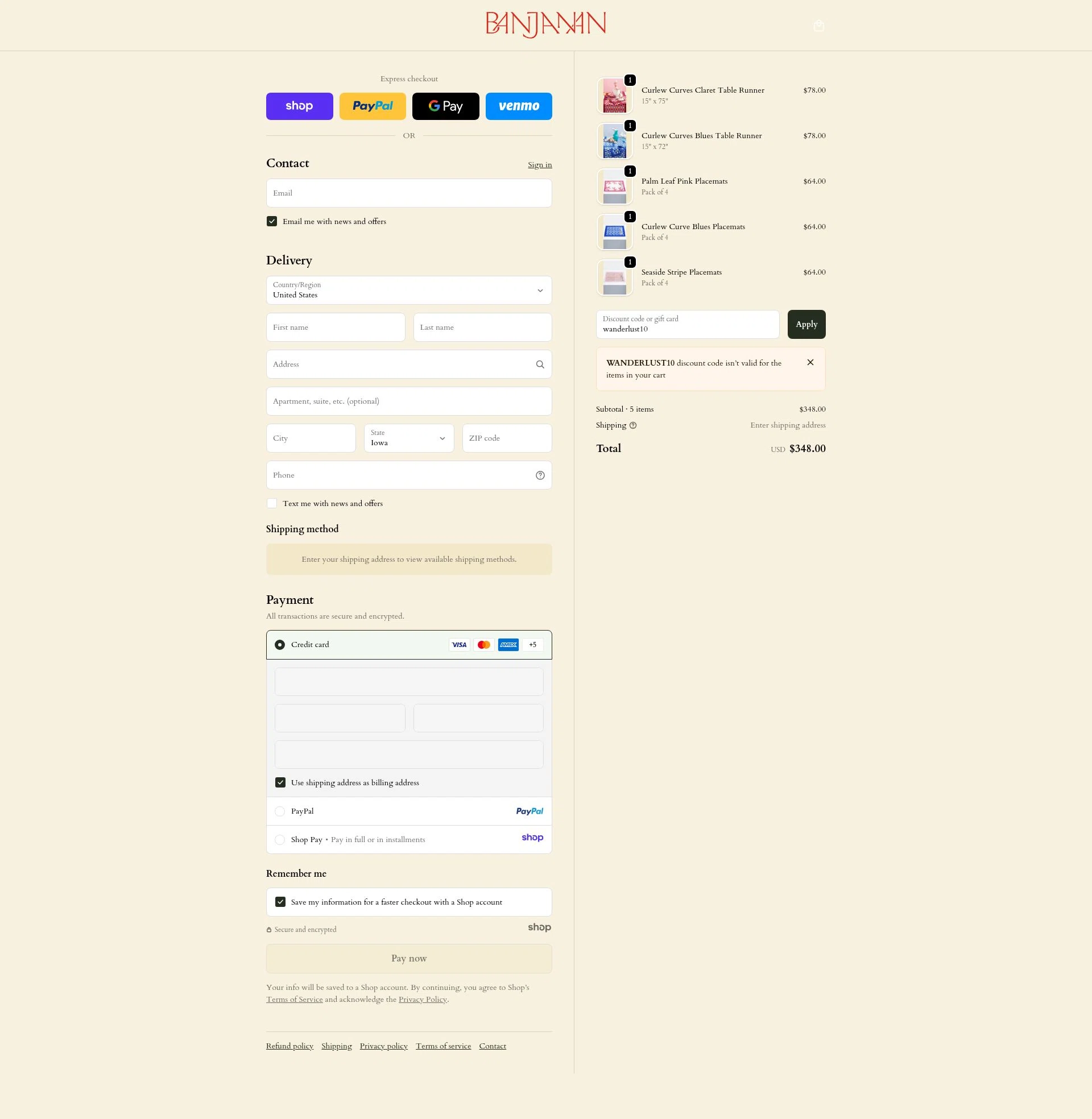 Banjanan checkout page showing Banjanan discount code box | Screenshot taken by SimplyCodes community member on Dec 10, 2025