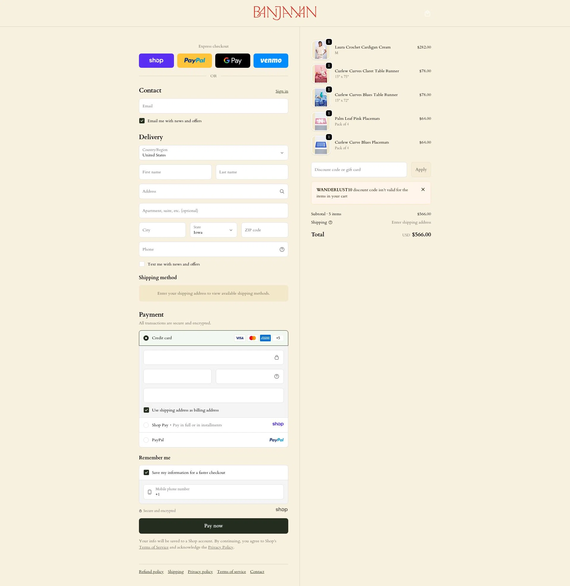 Banjanan checkout page showing Banjanan discount code box | Screenshot taken by SimplyCodes community member on Jan 1, 2026