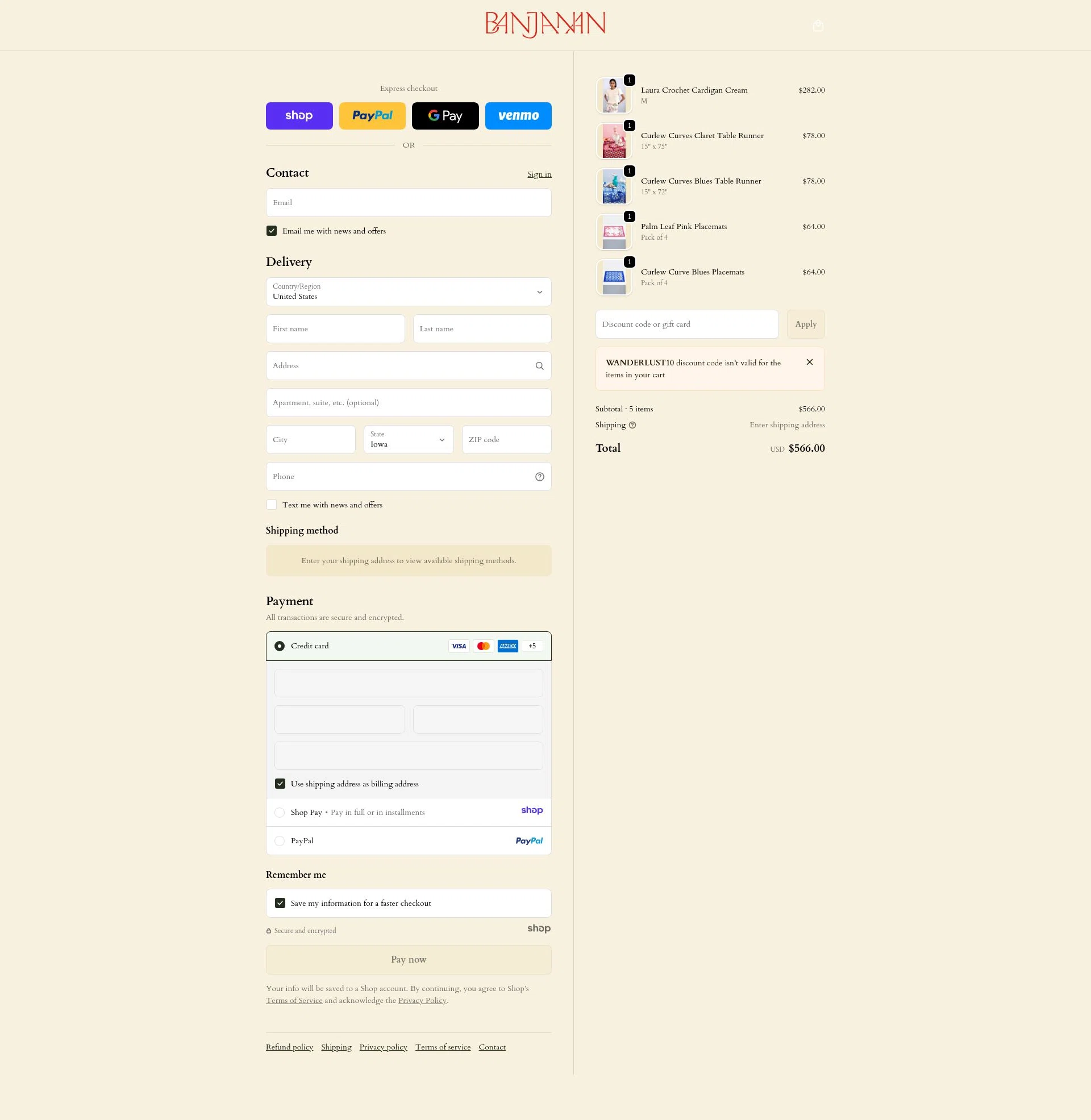 Banjanan checkout page showing Banjanan discount code box | Screenshot taken by SimplyCodes community member on Dec 23, 2025