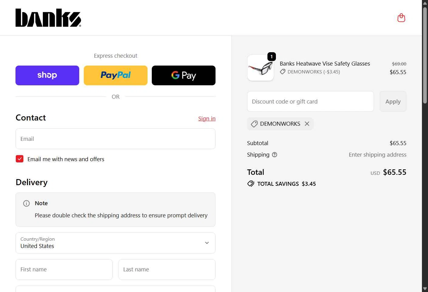 Banks Power checkout page showing Banks Power discount code box | Screenshot taken by SimplyCodes community member on Feb 9, 2026