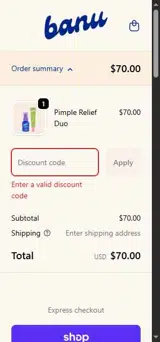banu skin coupon verification screenshot