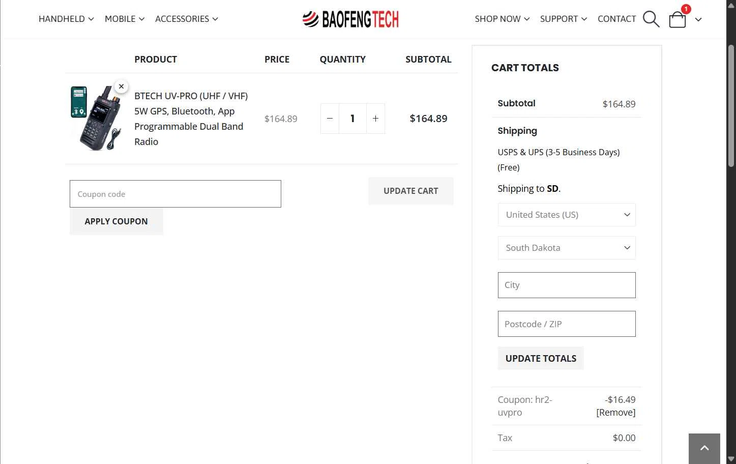 BaoFeng Tech checkout page showing BaoFeng Tech promo code box | Screenshot taken by SimplyCodes community member on Aug 18, 2025