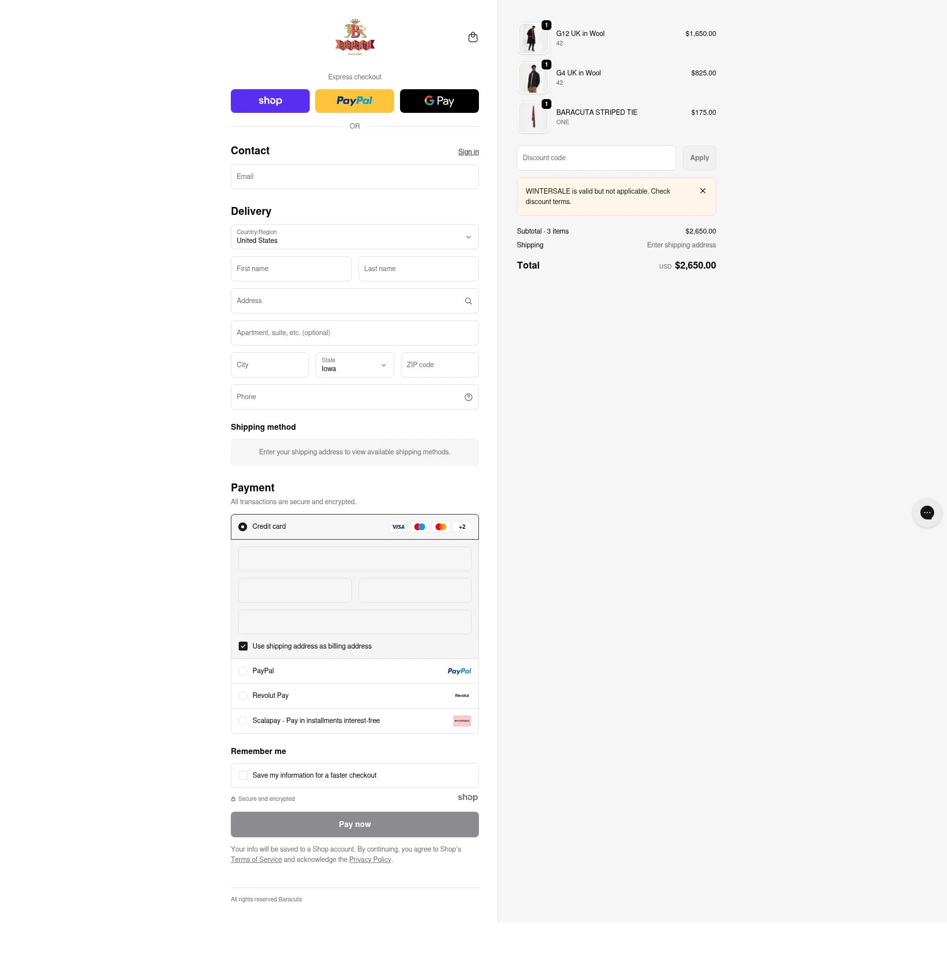 Baracuta checkout page showing Baracuta promo code box | Screenshot taken by SimplyCodes community member on Dec 23, 2025