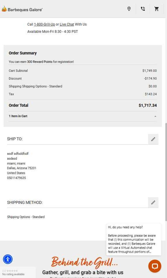 Barbeques Galore checkout page showing Barbeques Galore promo code box | Screenshot taken by SimplyCodes community member on Aug 21, 2025