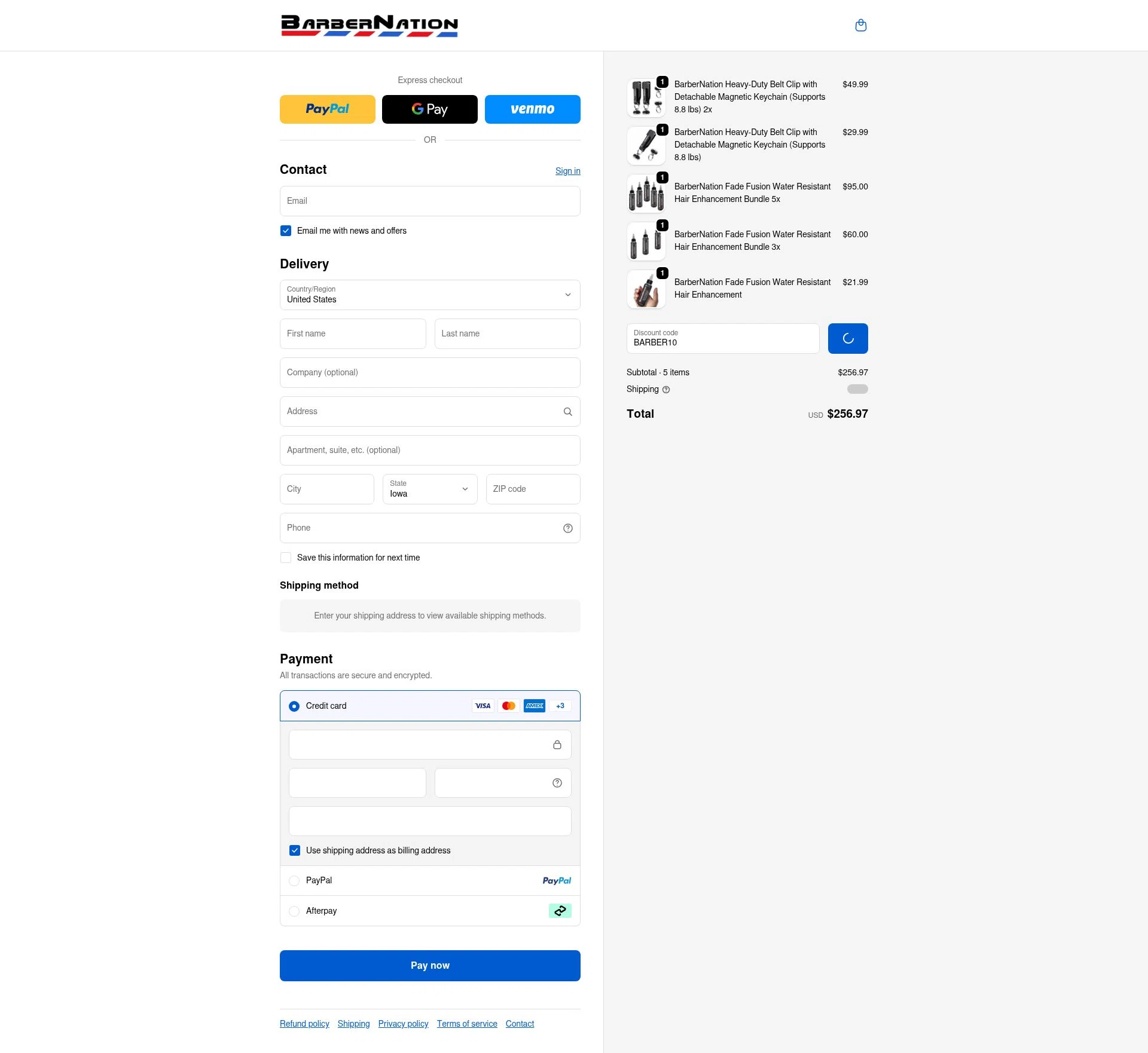 BarberNation checkout page showing BarberNation discount code box | Screenshot taken by SimplyCodes community member on Feb 17, 2026