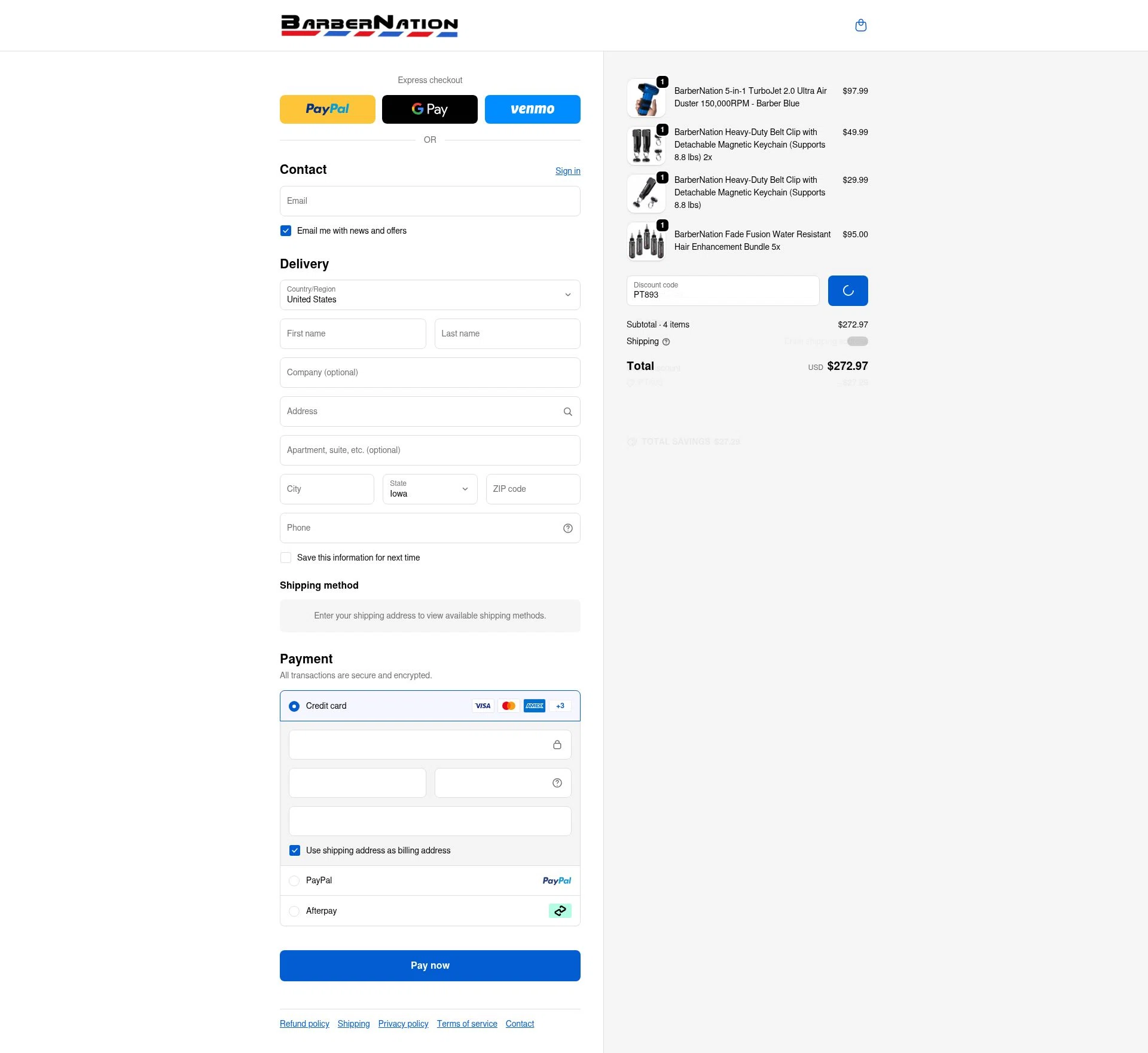 BarberNation checkout page showing BarberNation discount code box | Screenshot taken by SimplyCodes community member on Feb 8, 2026