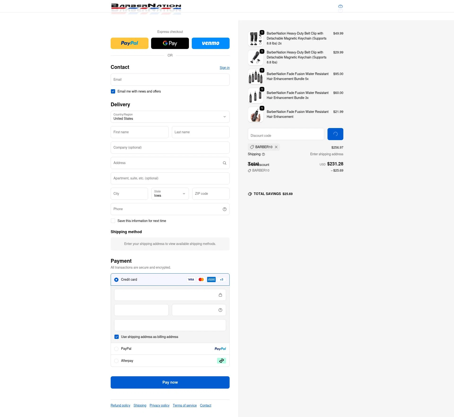 BarberNation checkout page showing BarberNation discount code box | Screenshot taken by SimplyCodes community member on Feb 13, 2026